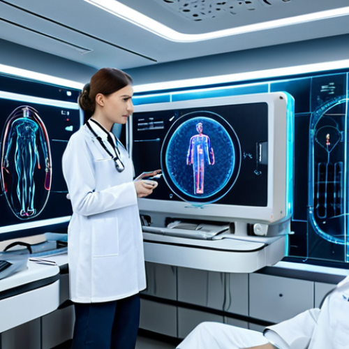 AI in Medicine - Future Healthcare in Moscow**

"A futuristic hospital scene in Moscow, showcasing AI-powered diagnostic equipment, doctors consulting holographic displays showing medical data, patients receiving personalized treatment plans generated by AI algorithms, fully clothed medical professionals in modern uniforms, appropriate content, safe for work, professional medical environment, focus on technological advancements and patient care, perfect anatomy, correct proportions, natural pose, high quality, professional photography, realistic rendering."

**