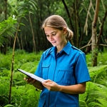 생물권 보전 지역 - Scientist in Nature Reserve**

"A female scientist in a fully clothed, modest field uniform, taking ...