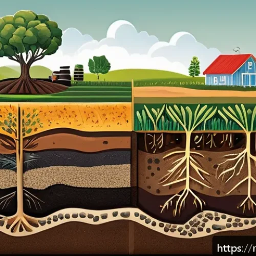 Home 31 토양 미생물 생태 - A detailed cross-sectional illustration of healthy soil rich with diverse microbes including nitroge...